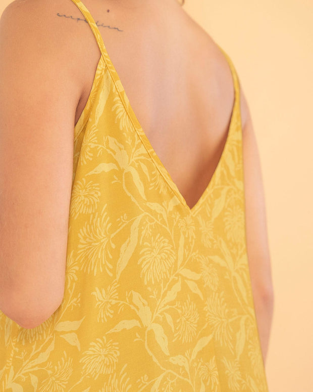 Vestido midi de tiritas con escote en V#color_013-amarillo-estampado