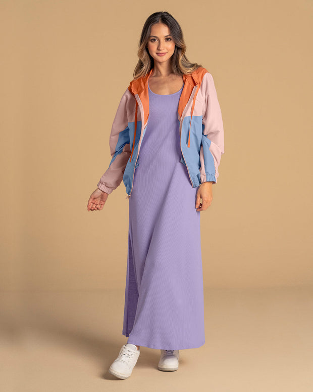 Vestido largo manga sisa con apertura en costado#color_424-lila-medio