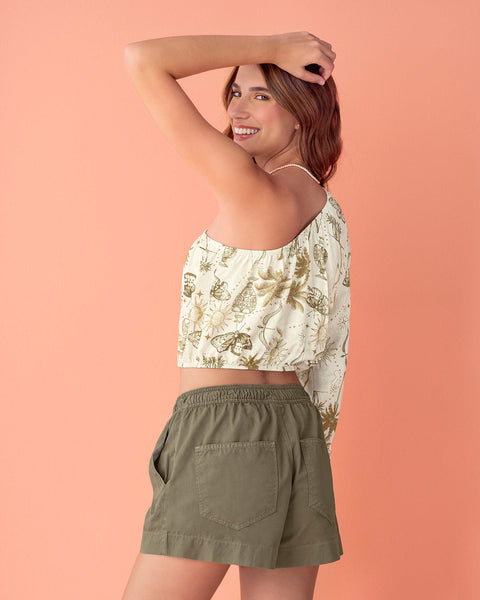 Blusa crop top de un solo hombro#color_145-marfil-estampado