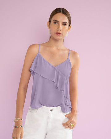 Blusa tiritas con escote en V y bolero frontal#color_424-lila-medio