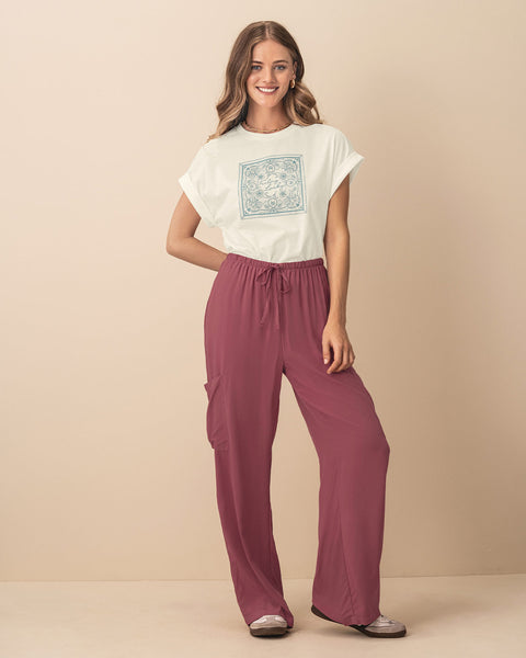 Pantalón tipo cargo con elástico en cintura ajustable#color_328-rosado-oscuro