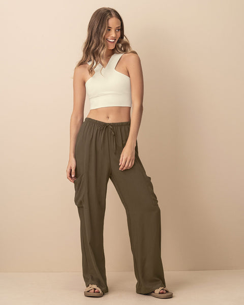 Pantalón tipo cargo con elástico en cintura ajustable#color_810-cafe