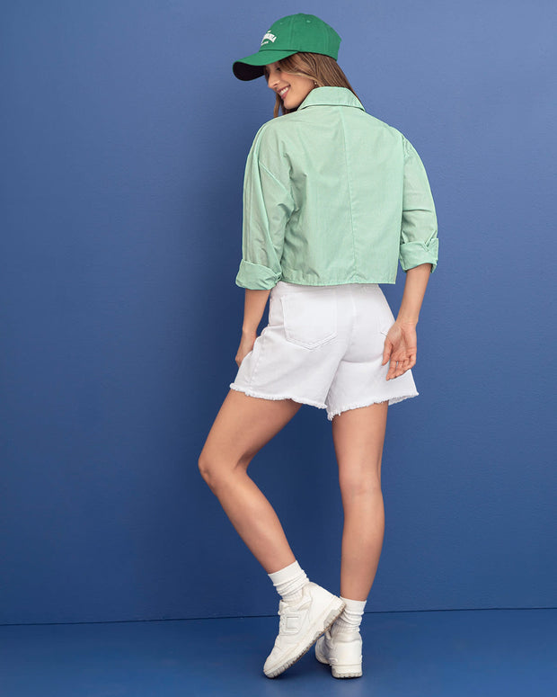 Blusa crop manga larga con puños con botón#color_146-rayas-verdes