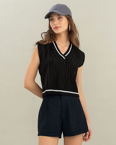 Chaleco con cuello en V fajón en rib#color_700-negro