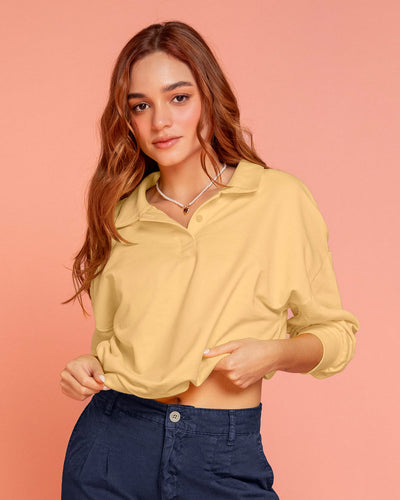 Camiseta manga larga tipo polo para mujer#color_019-amarillo