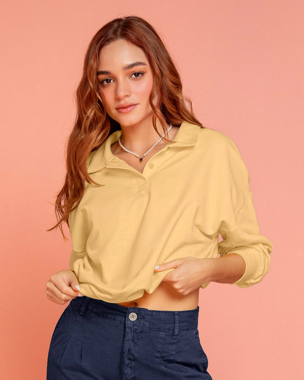 Camiseta manga larga tipo polo para mujer
