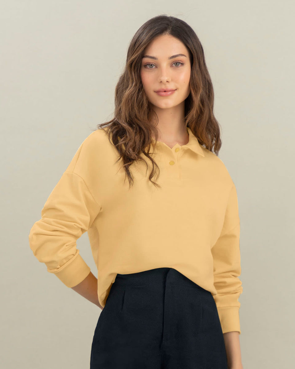 Camiseta manga larga tipo polo para mujer