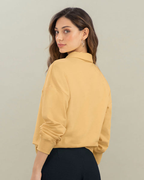 Camiseta manga larga tipo polo para mujer#color_019-amarillo