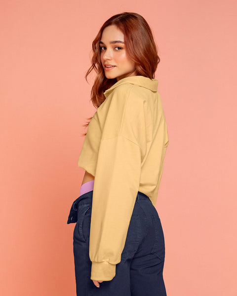 Camiseta manga larga tipo polo para mujer#color_019-amarillo