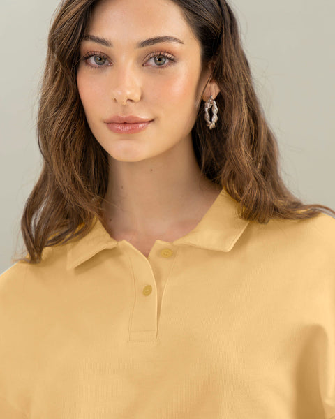 Camiseta manga larga tipo polo para mujer#color_019-amarillo