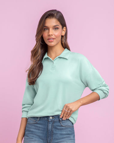 Camiseta manga larga tipo polo para mujer#color_198-verde-medios