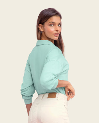 Camiseta manga larga tipo polo para mujer#color_198-verde-medios