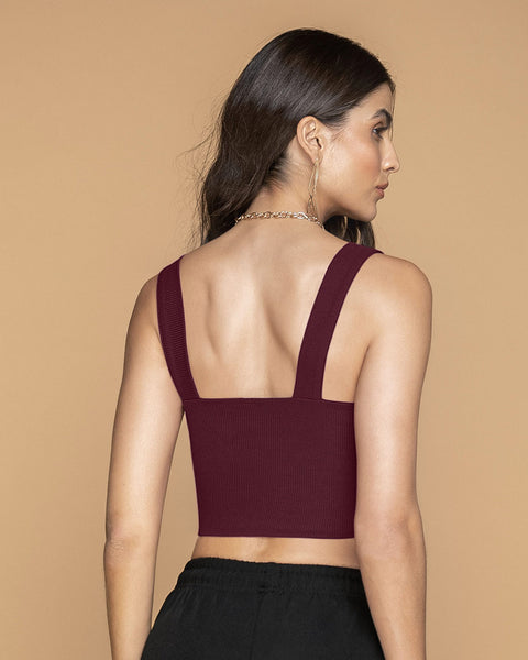 Blusa crop top con escote cruzado#color_349-vino-tinto