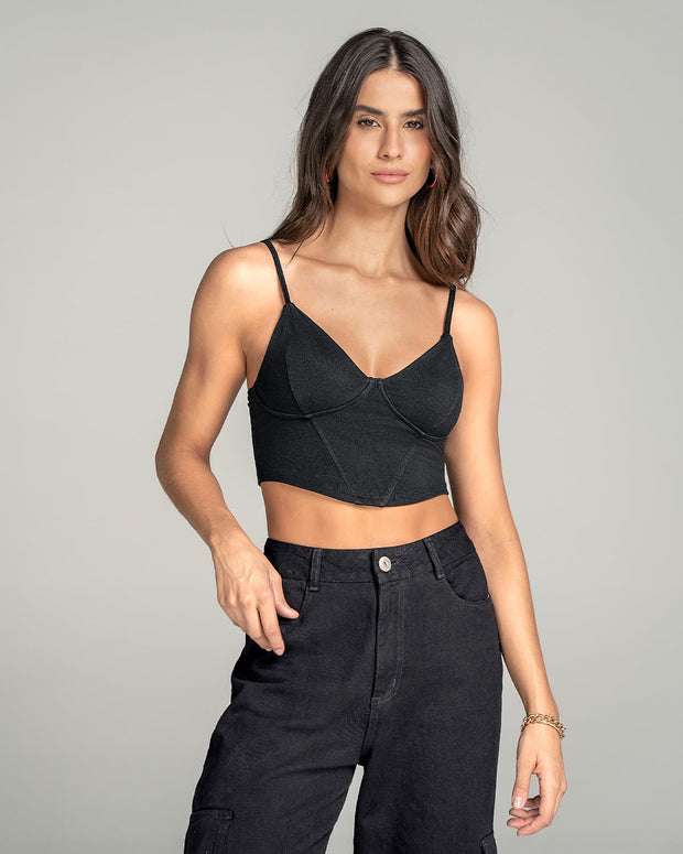 Blusa crop top tipo corset con cargaderas ajustables