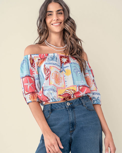 Blusa strapless estampada#color_145-estampado-marino-multicolor