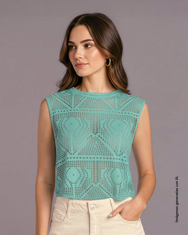 Camiseta crop top manga sisa con transparencia#color_c38-verde-menta
