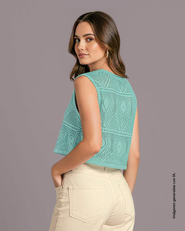 Camiseta crop top manga sisa con transparencia#color_c38-verde-menta