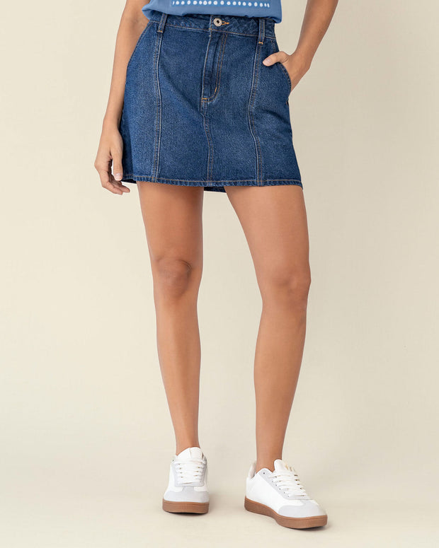 Falda corta en tela tipo denim Leonisa Colombia - Main Image