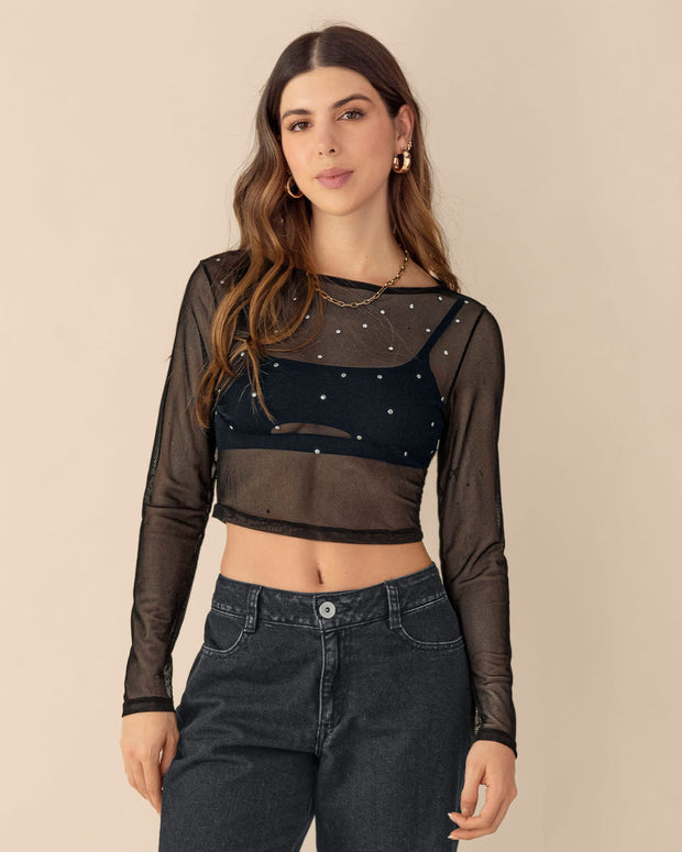 Camiseta manga larga con apliques tipo taches