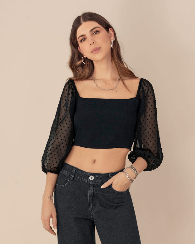Blusa manga 3/4 en transparencia con textura
