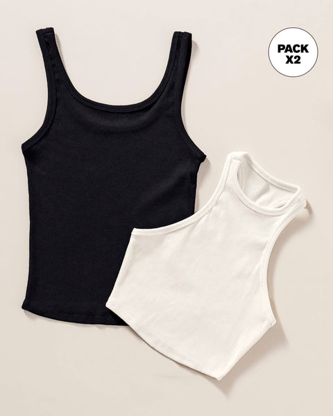 Pack x2 Camiseta + Crop top#color_s01-negro-blanco