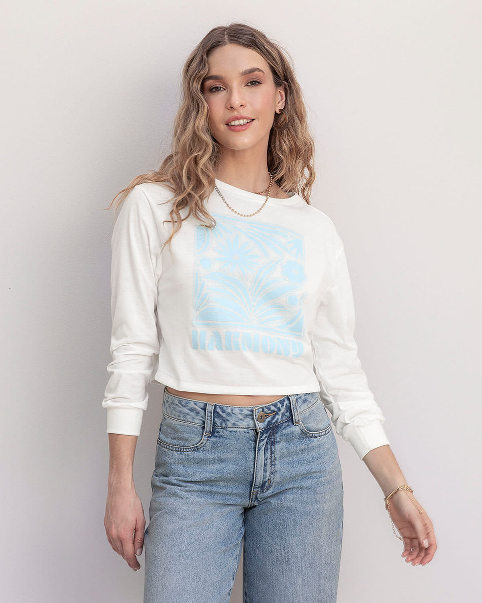 Camiseta manga larga silueta crop amplia