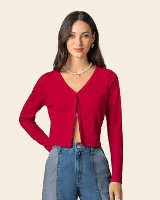 Camiseta manga larga con botones funcionales en frente#color_c35-rojo-oscuro