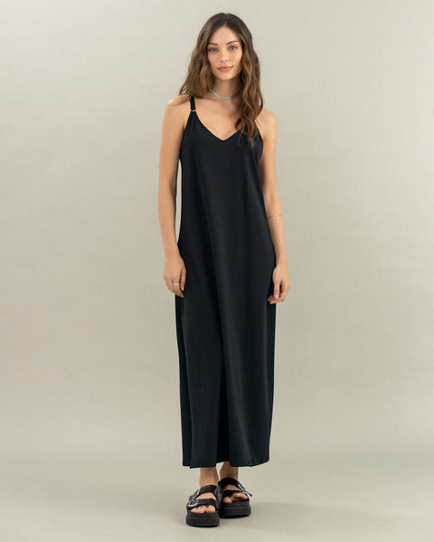 Vestido largo de escote en V en frente y espalda#color_700-negro