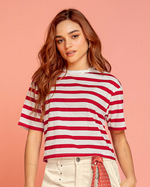 Camiseta manga corta silueta amplia#color_146-raya-roja