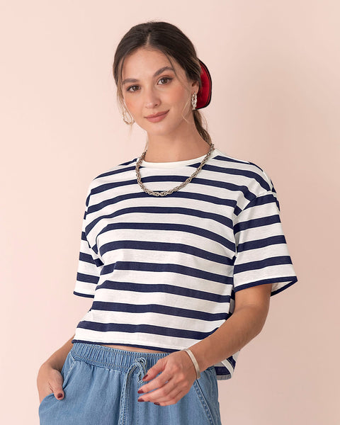 Camiseta manga corta silueta amplia#color_903-raya-azul