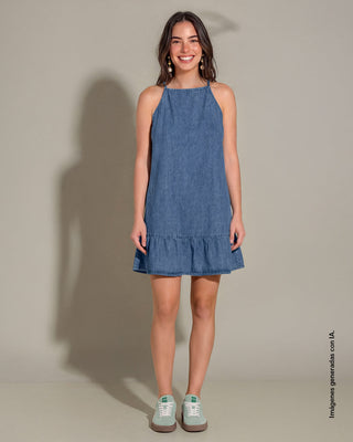 Vestido corto tipo halter#color_052-azul-medio
