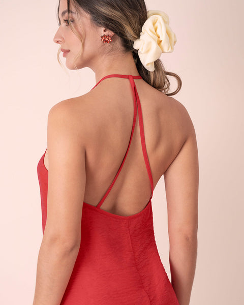 Vestido corto con escote en espalda#color_302-rojo