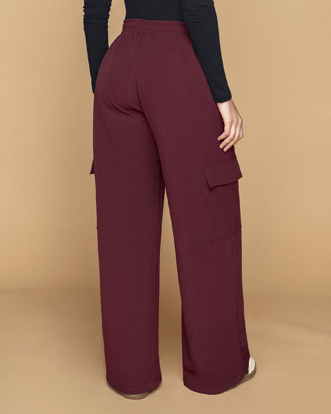 Pantalón bota ancha tipo cargo#color_349-vino