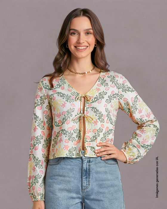 Blusa manga larga con tiras anudables en frente#color_191-estampado