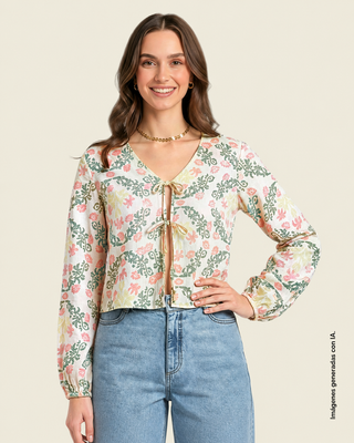 Blusa manga larga con tiras anudables en frente#color_191-estampado