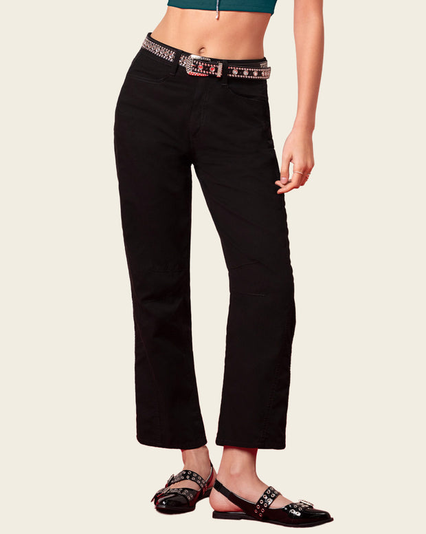 Pantalón bota recta con cortes decorativos en los costados