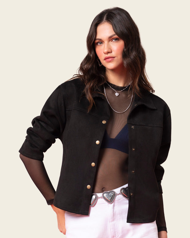 Chaqueta en tela tipo gamuza
