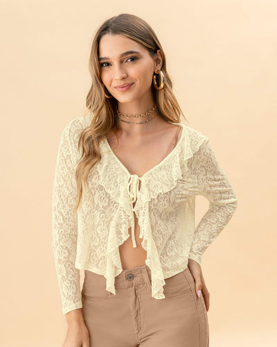 Blusa en blonda tipo encaje con boleros en frente#color_018-marfil