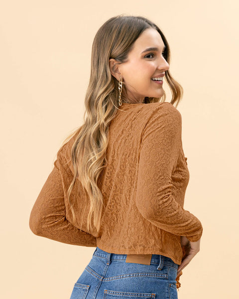 Blusa en blonda tipo encaje con boleros en frente#color_c19-ocre