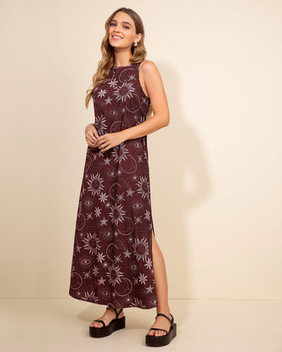 Vestido largo silueta amplia con abertura lateral#color_008-estampado-celestial