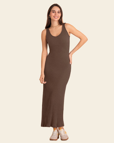 Vestido manga sisa doble escote#color_c23-cafe-chocolate