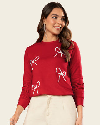 Buzo cuello redondo con detalle bordado en frente#color_c35-rojo-oscuro
