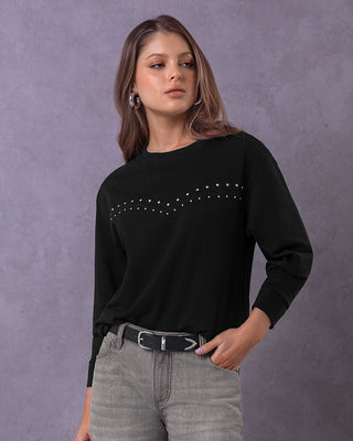 Buzo cuello redondo con taches decorativos#color_700-negro