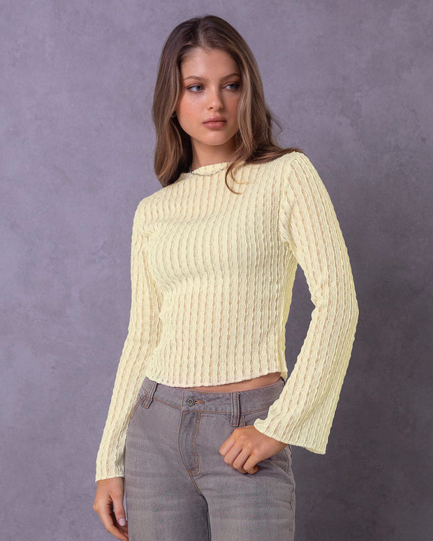 Camiseta manga larga cuello redondo alto en tela con textura