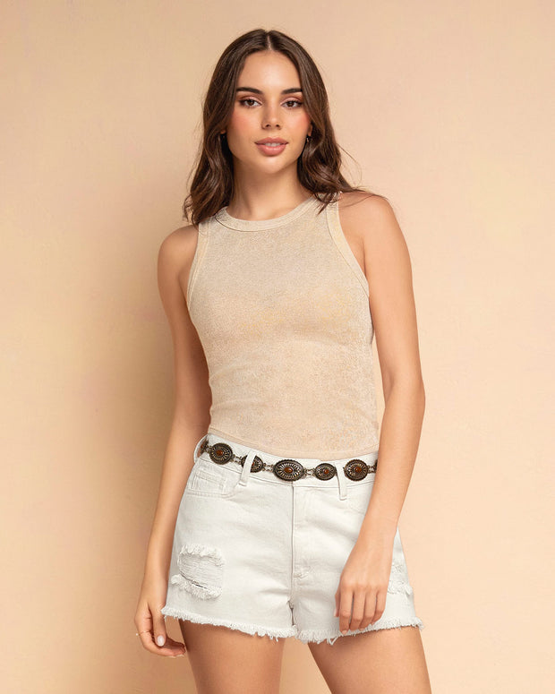 Camiseta manga sisa en tela con brillo