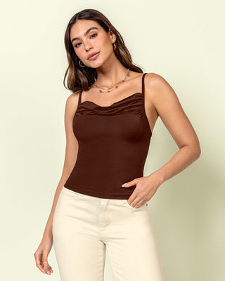 Blusa de tiritas con escote drapeado#color_c24-cafe-medio