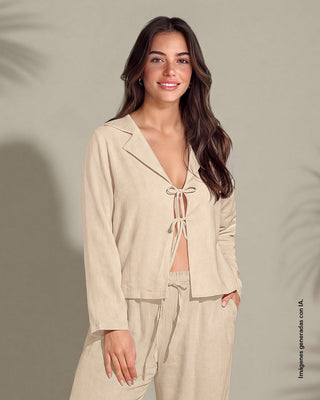 Blazer con tiras para anudar en frente#color_084-arena