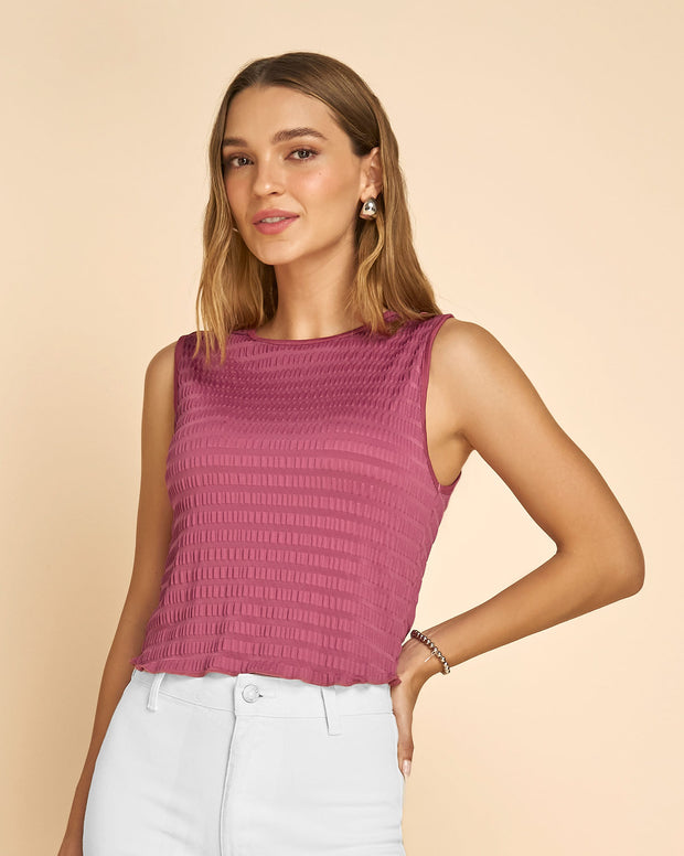 Camiseta manga sisa con cuello alto elaborada en tela con textura