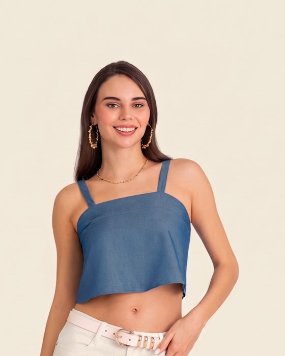 Crop top largo en tela tipo denim#color_052-azul-medio
