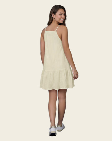 Vestido corto de tiritas con detalle recogido en cuello tipo halter#color_018-marfil